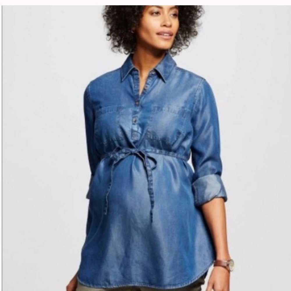 Targetliz lange maternity tencel button jean Shirt